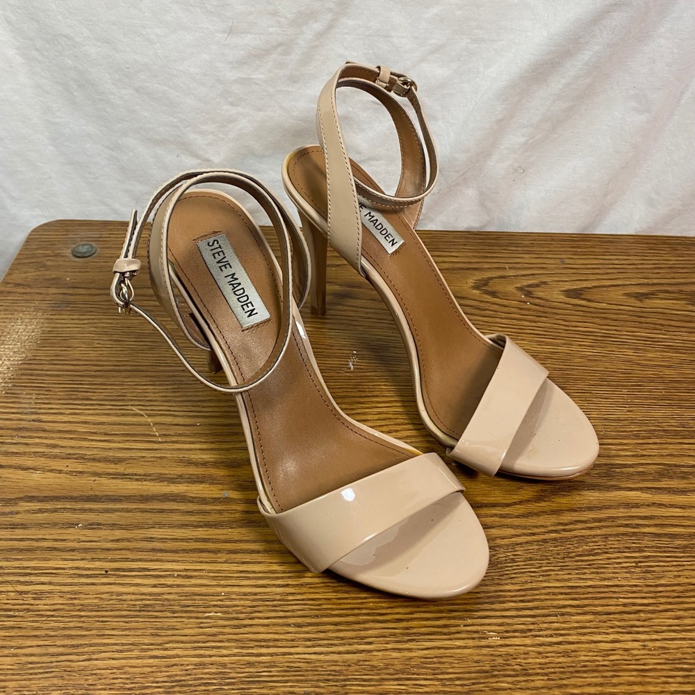 Steve Madden Reno‎ Heels Ankle Strap Dressy Party Nude Beige Size 9.5M